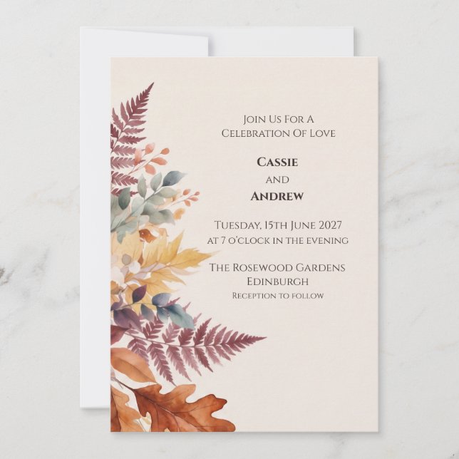 Boho Pampas Grass Dried Floral Wedding Invitation (Front)