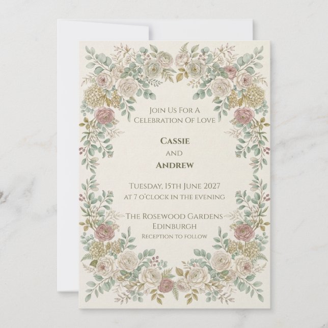 Boho Pampas Grass Dried Floral Wedding Invitation (Front)