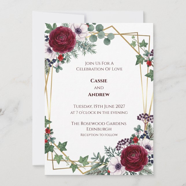 Boho Pampas Grass Dried Floral Wedding Invitation (Front)