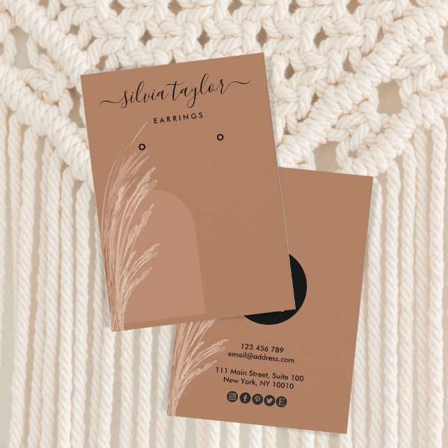 Boho Pampas Grass earth Tones Terracotta Minimal   Business Card (Creator Uploaded)