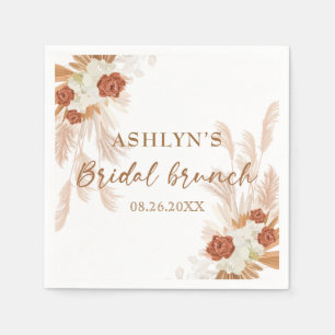Boho Pampas Grass Elegant Bridal Brunch Terracotta Napkin