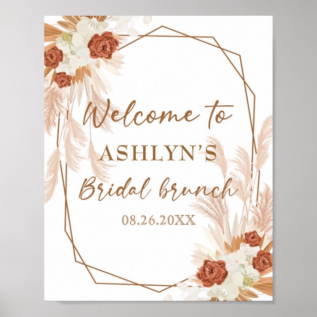 Boho Pampas Grass Elegant Bridal Brunch Welcome Poster (Front)