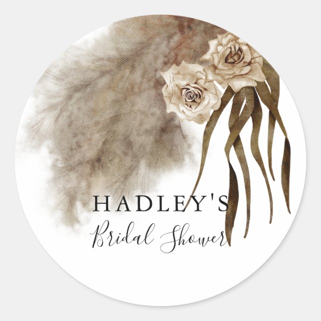 Boho Pampas Grass Fall In Love Bridal Shower  Classic Round Sticker (Front)