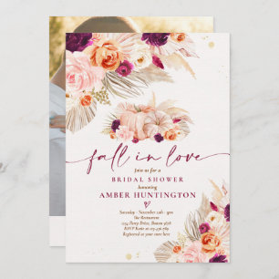 Boho Pampas Grass Fall In Love Bridal Shower Invitation