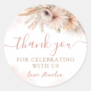 Boho Pampas Grass Floral Baby Shower Thank You Classic Round Sticker