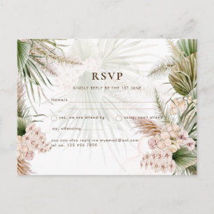 BOHO Pampas Grass Floral Blush Wedding Postcard