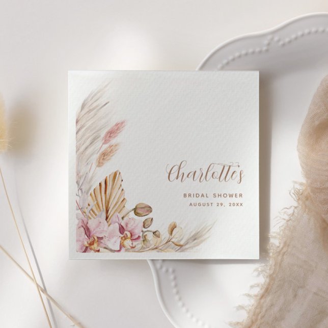 Boho Pampas Grass Floral | Bridal Shower  Napkin (Creator Uploaded)