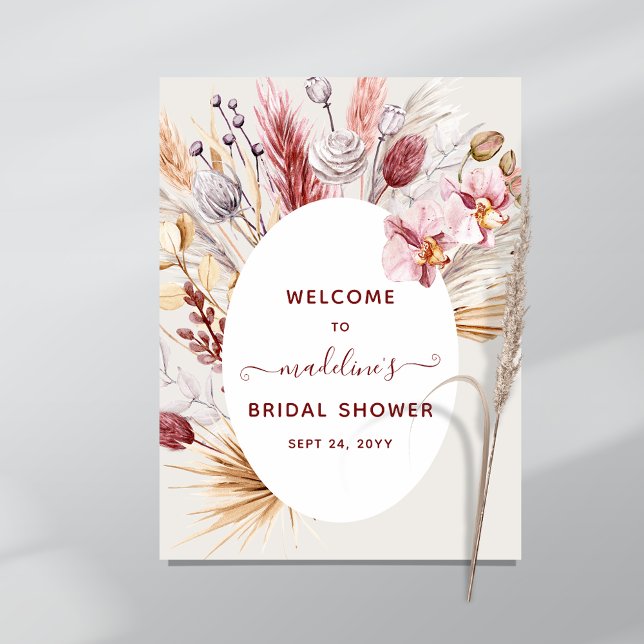 Boho Pampas Grass Floral Bridal Shower Welcome Poster (Creator Uploaded)
