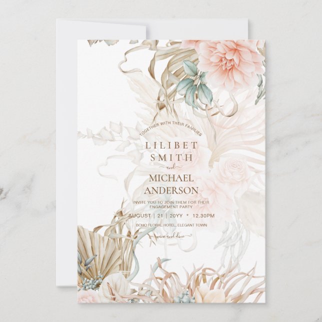 BOHO Pampas Grass Floral Coral Sage Wedding (Front)