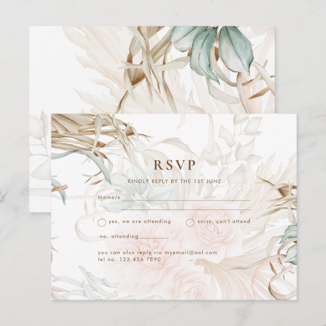 BOHO Pampas Grass Floral Coral Sage Wedding Postcard (Front/Back)