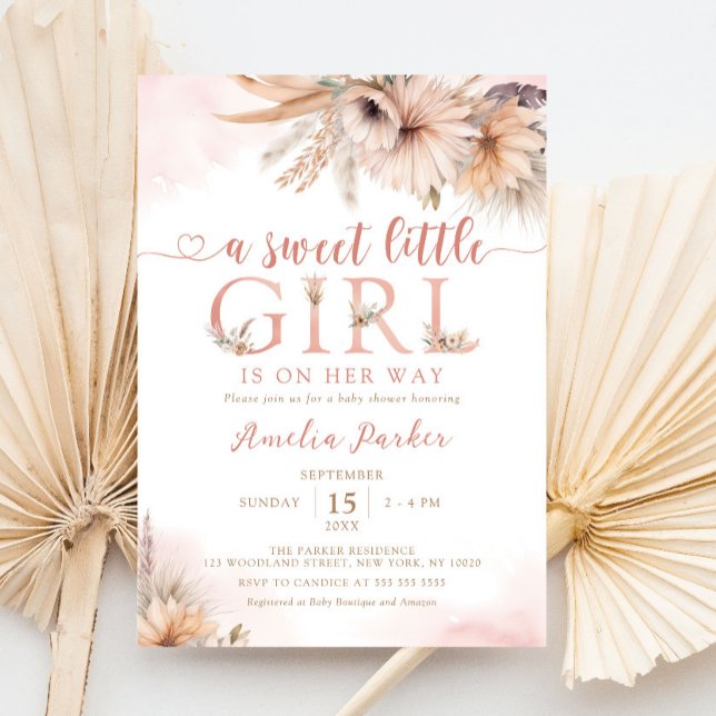 Boho Pampas Grass Floral Desert Girl Baby Shower Invitation (Creator Uploaded)