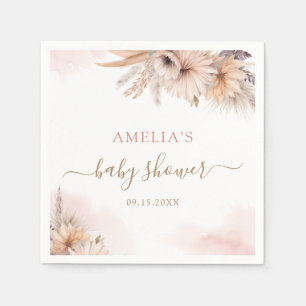 Boho Pampas Grass Floral Desert Girl Baby Shower Napkin