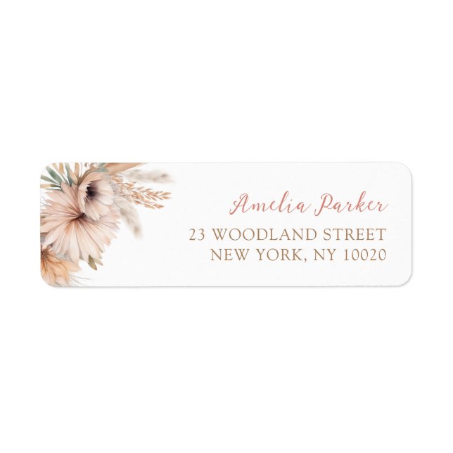 Boho Pampas Grass Floral Desert Return Address Label (Front)