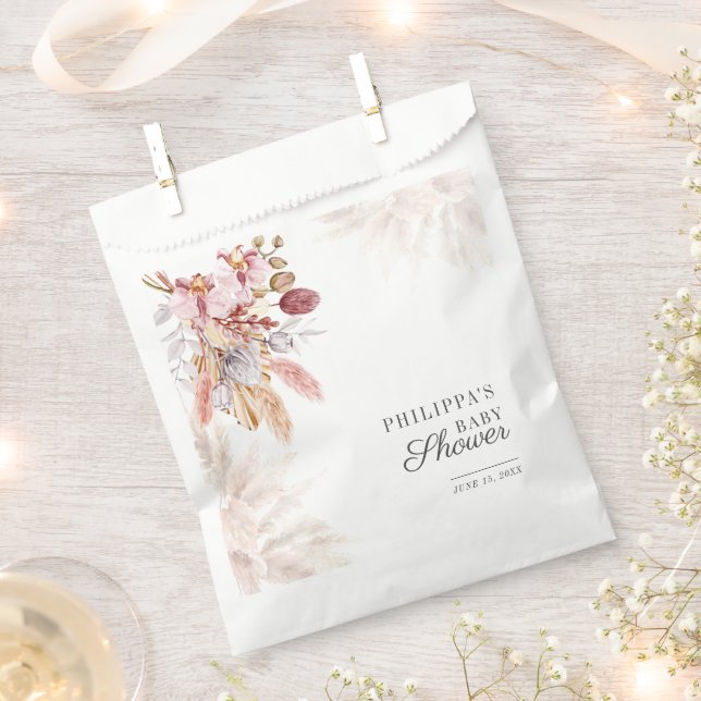 Boho Pampas Grass Floral Girl Baby Shower Favour Bag (Clipped)