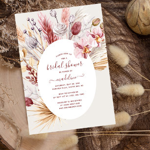 Boho Pampas Grass Floral Modern Bridal Shower Invitation