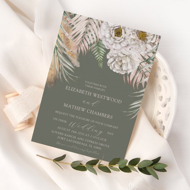 Boho Pampas Grass & Floral Sage Green Wedding Invitation (Creator Uploaded)