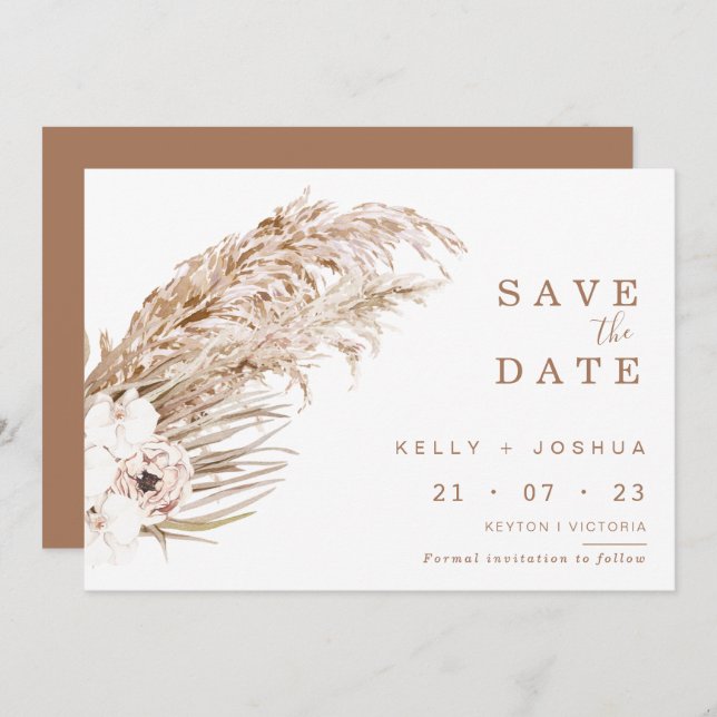 Boho Pampas Grass Floral Save The Date card (Front/Back)