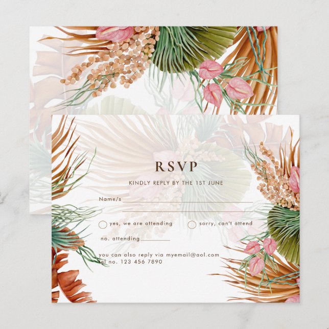 BOHO Pampas Grass Floral Tropical Wedding Postcard (Front/Back)