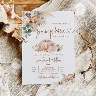 Boho Pampas Grass Floral Twin Pumpkin Baby Shower Invitation