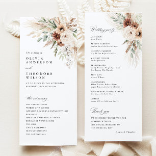 Boho Pampas Grass Floral Wedding Ceremony Program