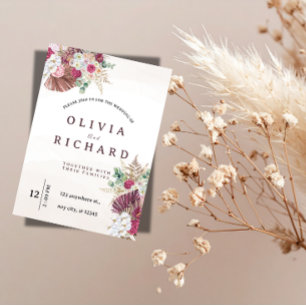 Boho Pampas Grass Floral Wedding Invitation