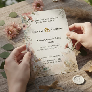 Boho Pampas Grass Floral Wedding Invitation