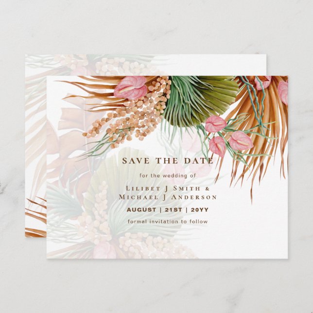 BOHO Pampas Grass Floral Wedding Save The Date Postcard (Front/Back)