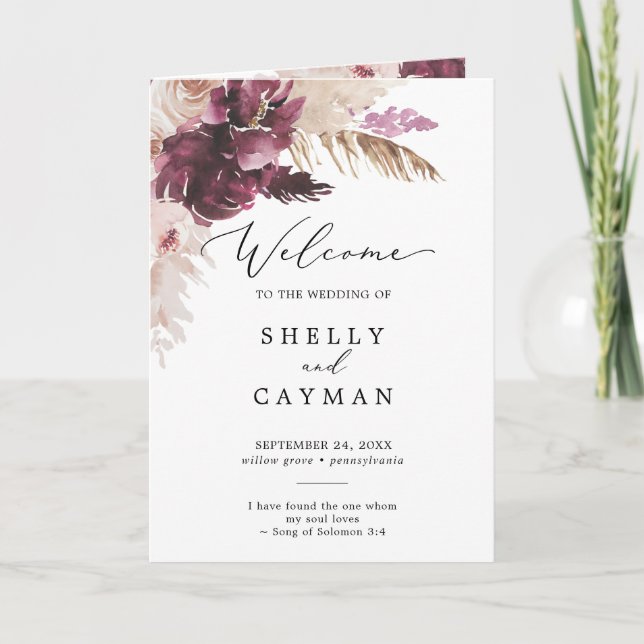 Boho Pampas Grass Folded Wedding Program (Front)