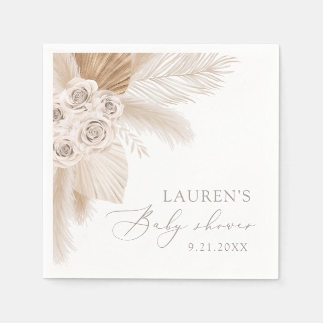 Boho Pampas Grass Gender Neutral Baby Shower Napkin (Front)