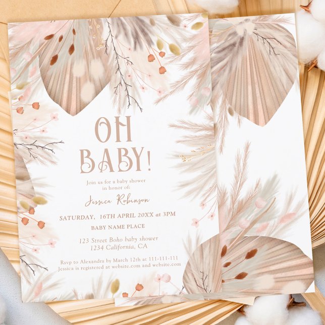 Boho pampas grass gender neutral oh baby shower invitation (Creator Uploaded)