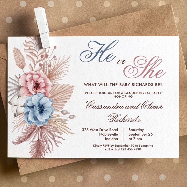 Boho Pampas Grass Gender Reveal Invitation (Creator Uploaded)