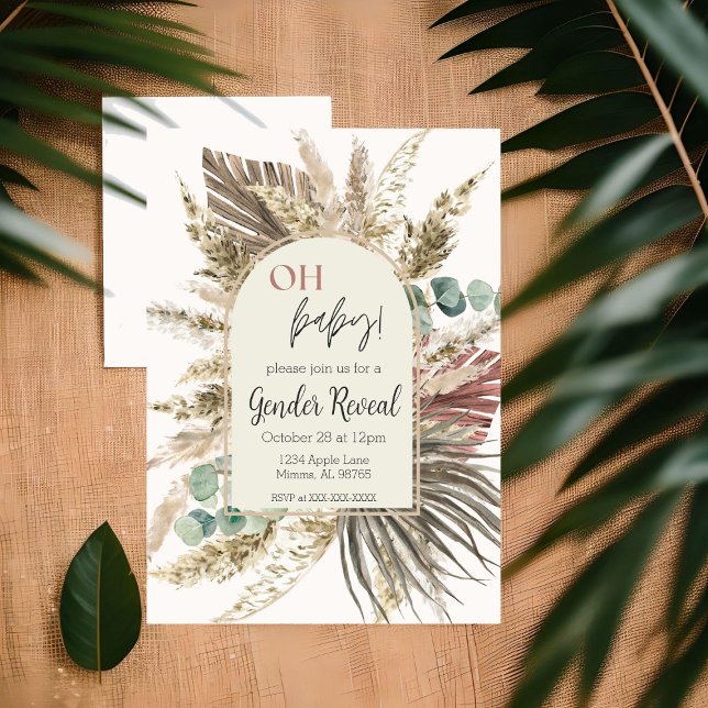 Boho Pampas Grass Gender Reveal Invitation (Creator Uploaded)