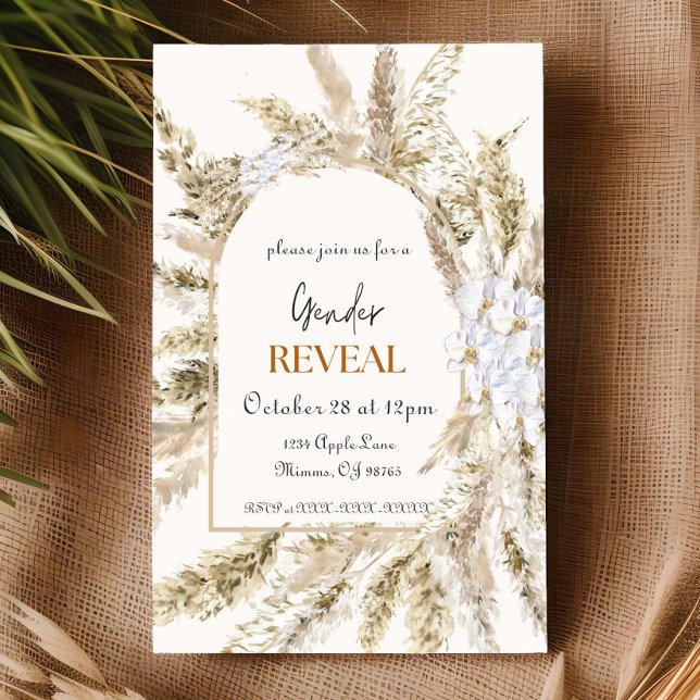 Boho Pampas Grass Gender Reveal Invitation (Creator Uploaded)