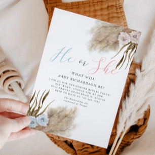 Boho Pampas Grass Gender Reveal Party Invitation