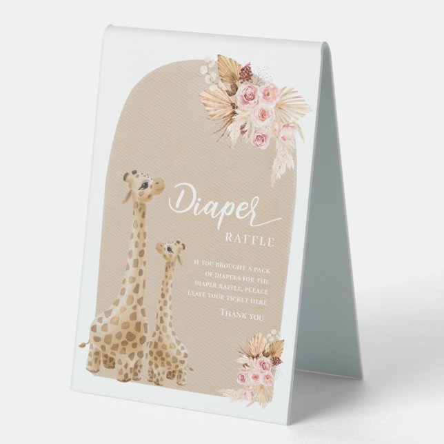 Boho Pampas Grass Giraffe Diaper Raffle (Front)