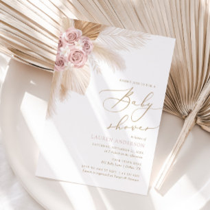 Boho Pampas Grass Girl Baby Shower Invitation