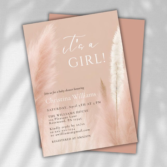 Boho Pampas Grass Girl Baby Shower Invitation (Creator Uploaded)
