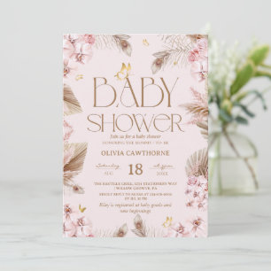 Boho Pampas Grass Girl Baby Shower Invitation