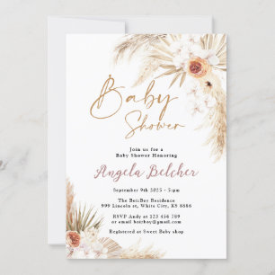 Boho pampas Grass Girl Baby Shower Invitation