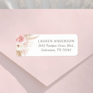 Boho Pampas Grass Girl Baby Shower Return Address Return Address Label