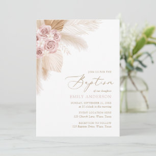 Boho Pampas Grass Girl Baptism Invitation