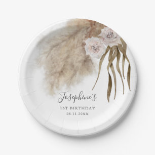 Boho Pampas Grass Girl Birthday Party Paper Plate