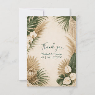 boho Pampas Grass Hawaii Floral Tropical Wedding  Thank You Card