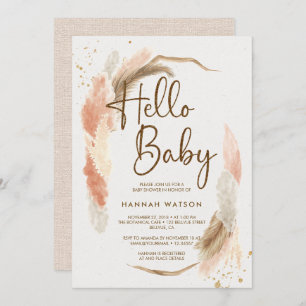Boho Pampas Grass Hello Baby Shower Invitation