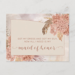 Boho Pampas Grass  Hydrangea Maid of Honour Reques Invitation Postcard