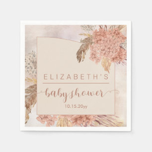 Boho Pampas Grass Hydrangeas Girl Baby Shower N Napkin