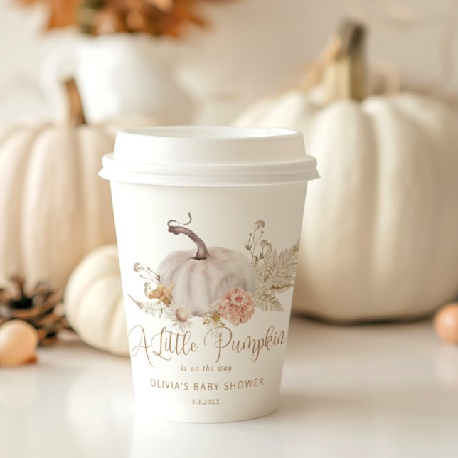 Boho pampas grass little pumpkin is on the way paper cups (Creator Uploaded)