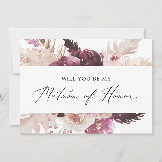 Boho Pampas Grass Matron of Honour Proposal Card (Front)