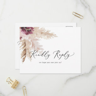 Boho Pampas Grass Menu RSVP Postcard