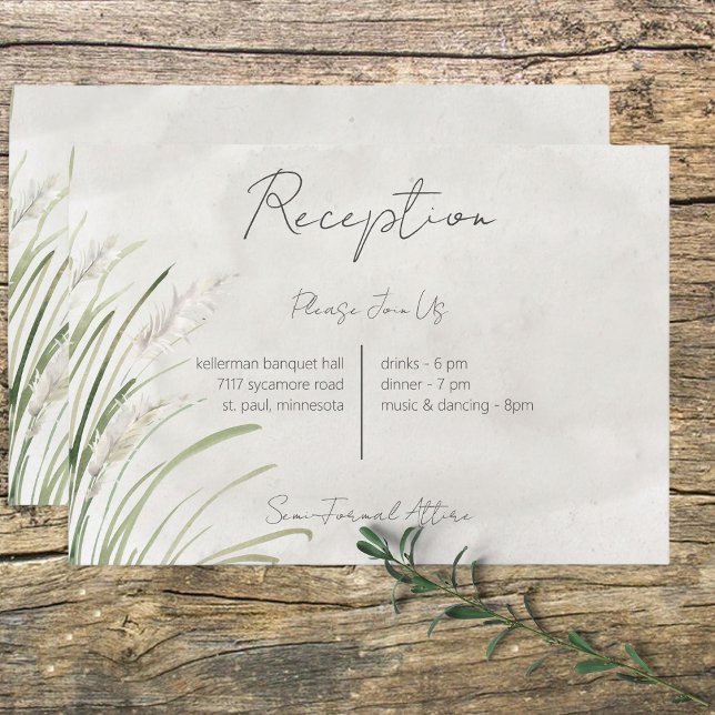 Boho Pampas Grass Minimal Modern Reception Enclosure Card (Creator Uploaded)
